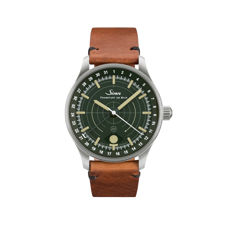 Sinn Spezialuhren 308 Jagduhr Automatik Edelstahl 40mm grünes Zifferblatt braunes Lederband