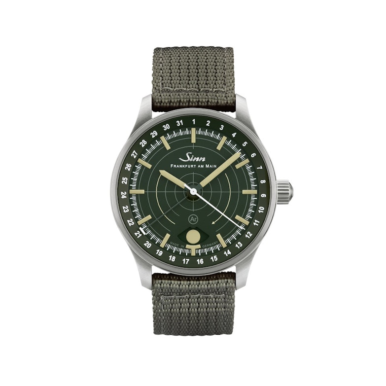 Sinn Spezialuhren 308 Jagduhr Automatik Edelstahl 40mm grünes Zifferblatt graues Textilband