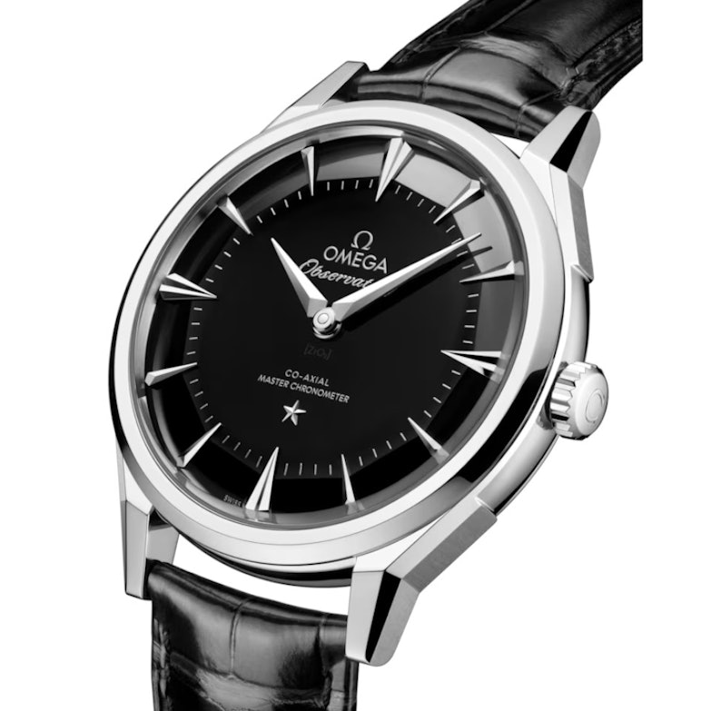 Omega Constellation Observatory Automatik Edelstahl 39mm schwarzes Zifferblatt schwarzes Lederband