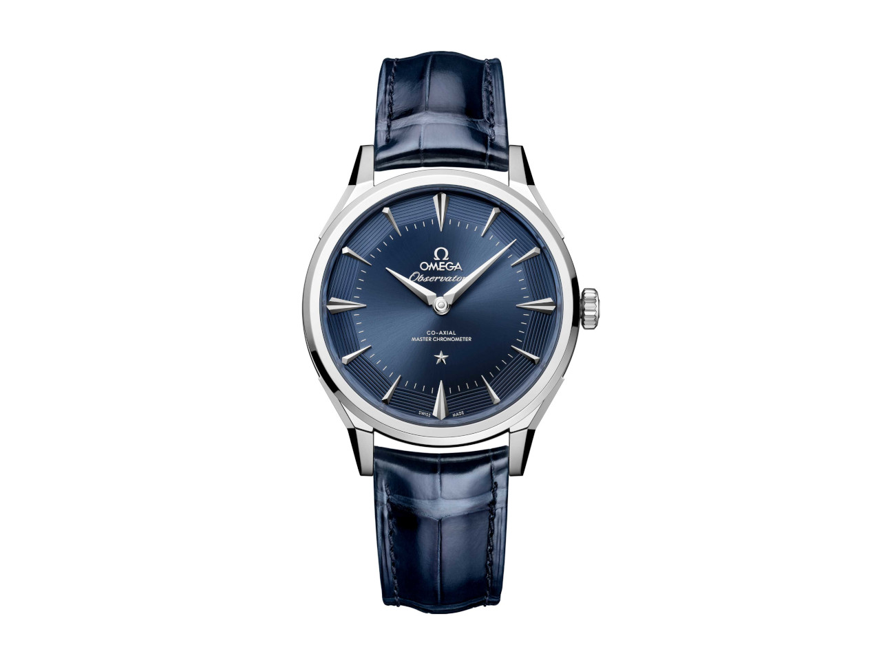 Omega Constellation Observatory Automatik Edelstahl 39mm blaues Zifferblatt blaues Lederband