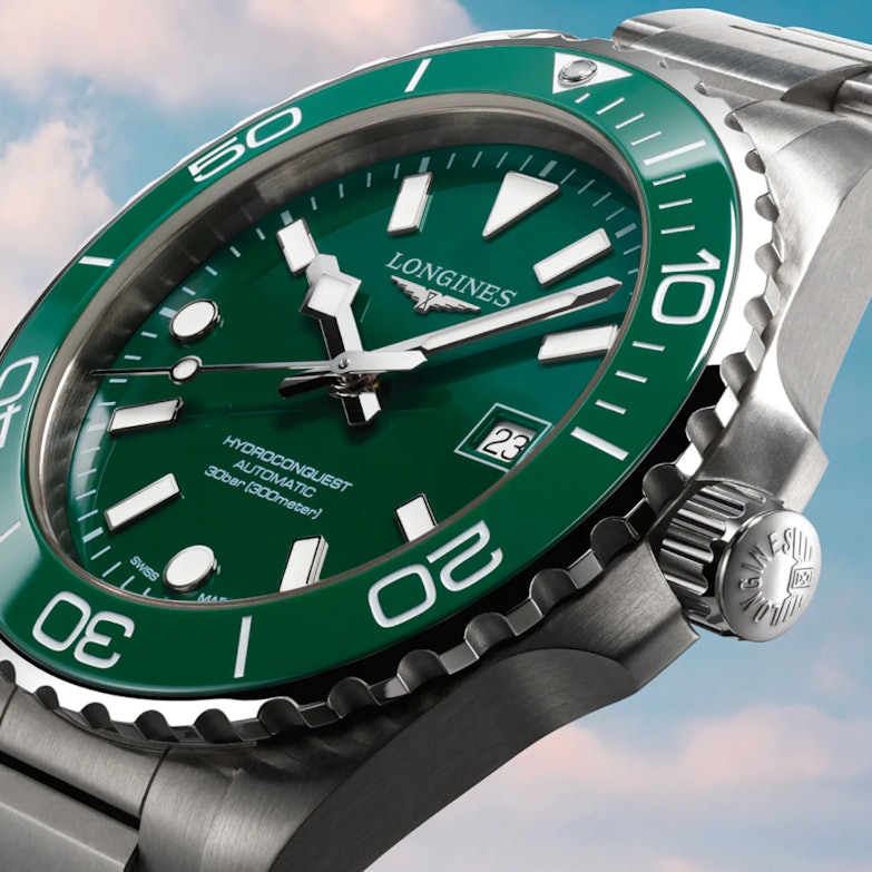 Longines HydroConquest Automatik Edelstahl 42mm grünes Zifferblatt Metallband