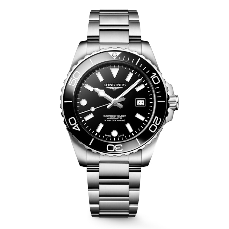 Longines HydroConquest Automatik Edelstahl 42mm schwarzes Zifferblatt Metallband
