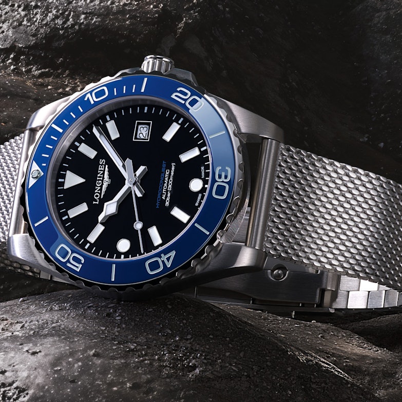 Longines HydroConquest Automatik Edelstahl 42mm schwarzes Zifferblatt Metallband