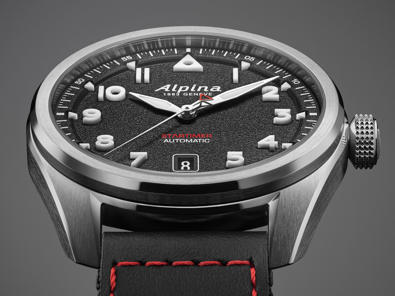 Alpina Startimer Pilot Automatik Edelstahl 40mm schwarzes Zifferblatt schwarzes Textilband