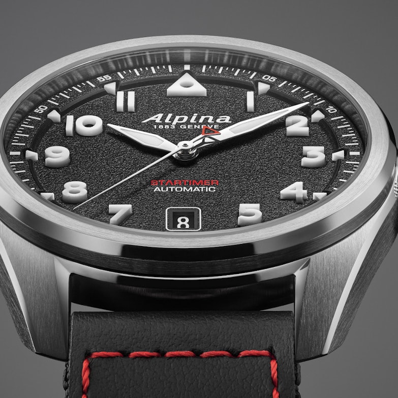 Alpina Startimer Pilot Automatik Edelstahl 40mm schwarzes Zifferblatt schwarzes Textilband