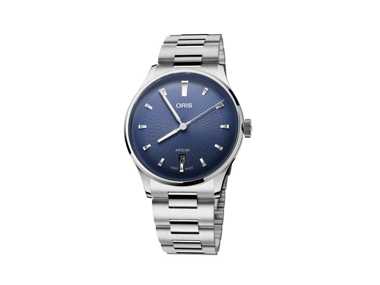 Oris Artelier Date Automatik Edelstahl 38mm blaues Zifferblatt Metallband