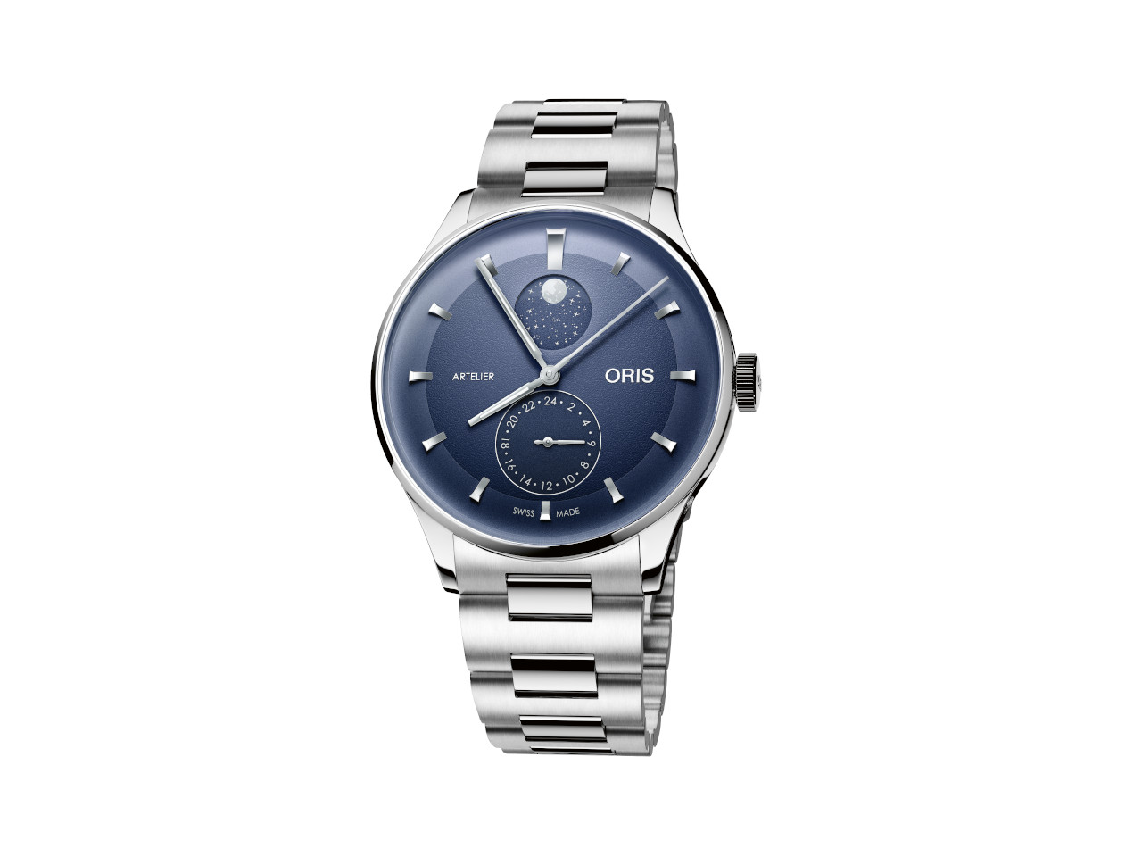 Oris Artelier Complication Automatik Edelstahl 39,5mm blaues Zifferblatt Metallband