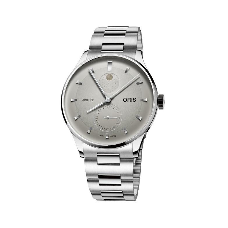 Oris Artelier Complication Automatik Edelstahl 39,5mm weißes Zifferblatt Metallband