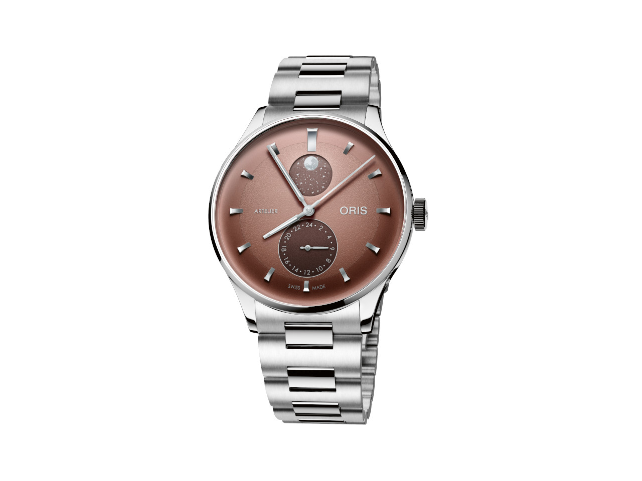 Oris Artelier Complication Automatik Edelstahl 39,5mm braunes Zifferblatt Metallband