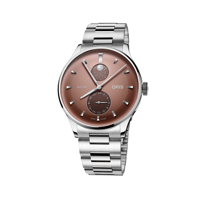 Oris Artelier Complication Automatik Edelstahl 39,5mm braunes Zifferblatt Metallband