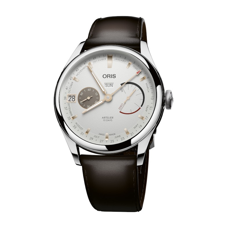 Oris Artelier Calibre 113 Handaufzug Edelstahl 43mm weißes Zifferblatt braunes Lederband