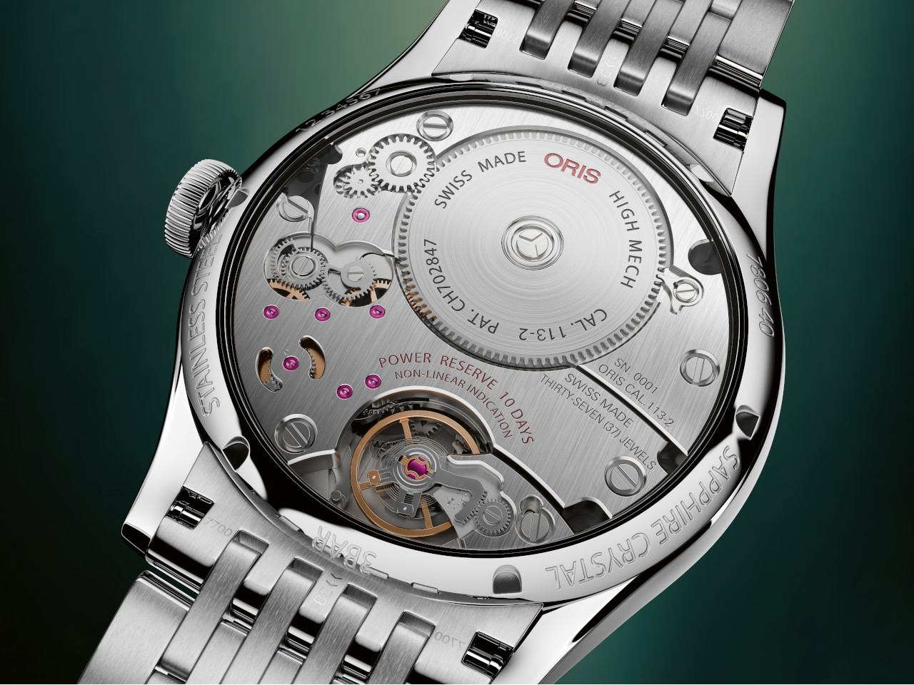 Oris Artelier Calibre 113 Handaufzug Edelstahl 43mm Gehäuseboden
