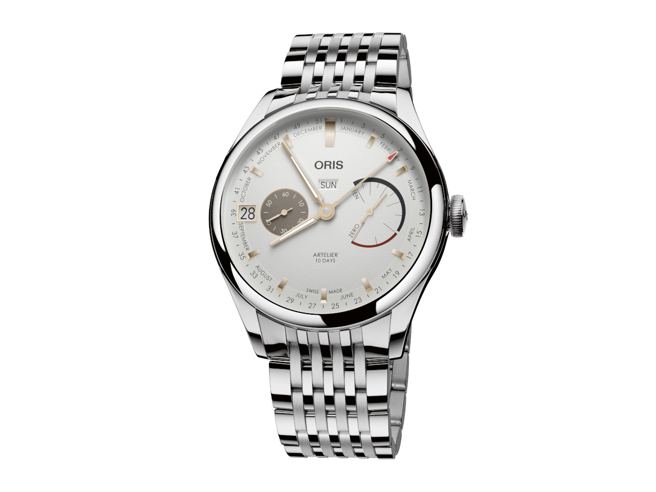 Oris Artelier Calibre 113 Handaufzug Edelstahl 43mm weißes Zifferblatt Metallband