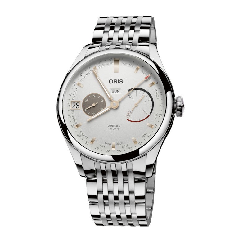 Oris Artelier Calibre 113 Handaufzug Edelstahl 43mm weißes Zifferblatt Metallband