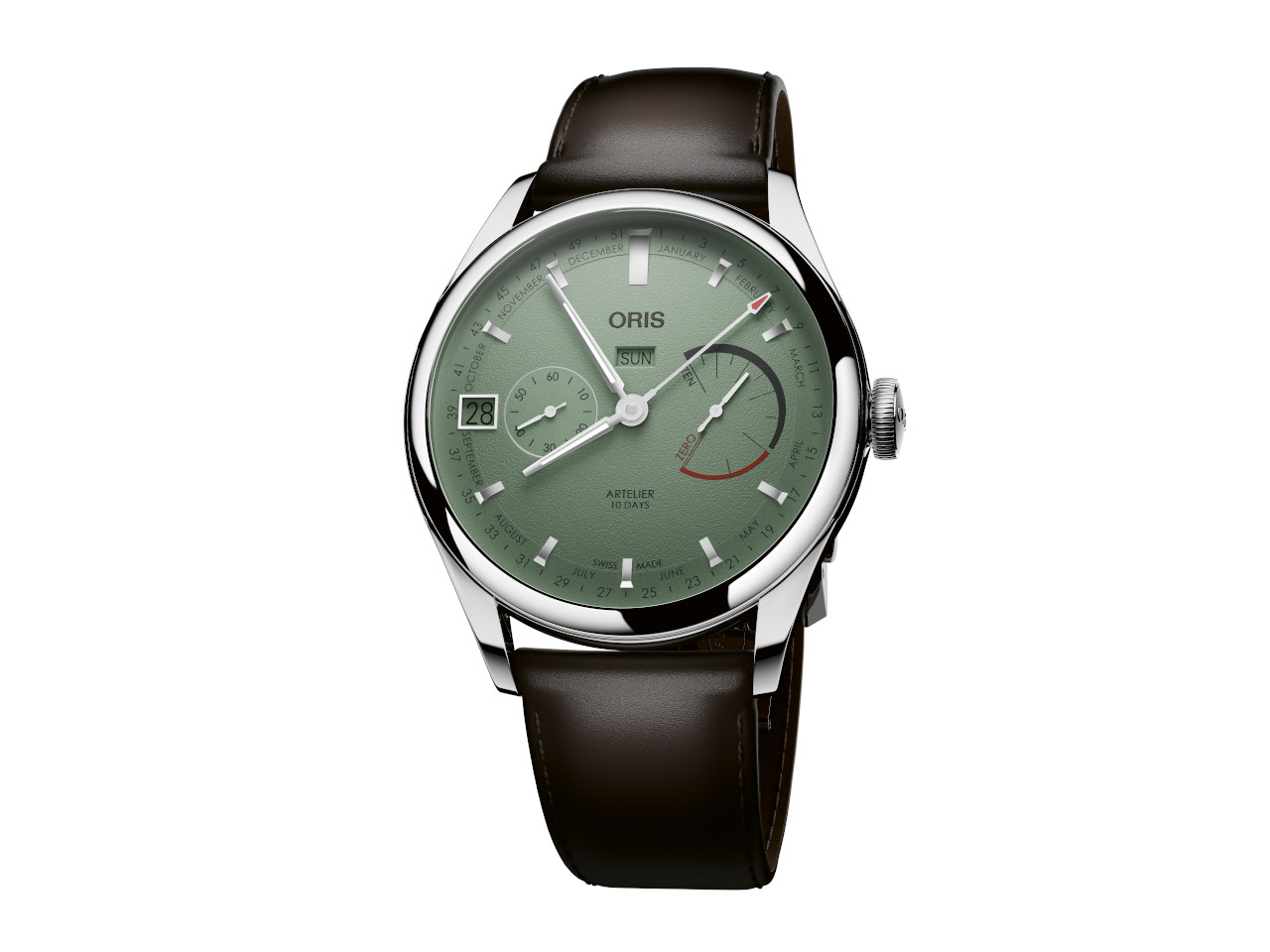 Oris Artelier Calibre 113 Handaufzug Edelstahl 43mm grünes Zifferblatt braunes Lederband