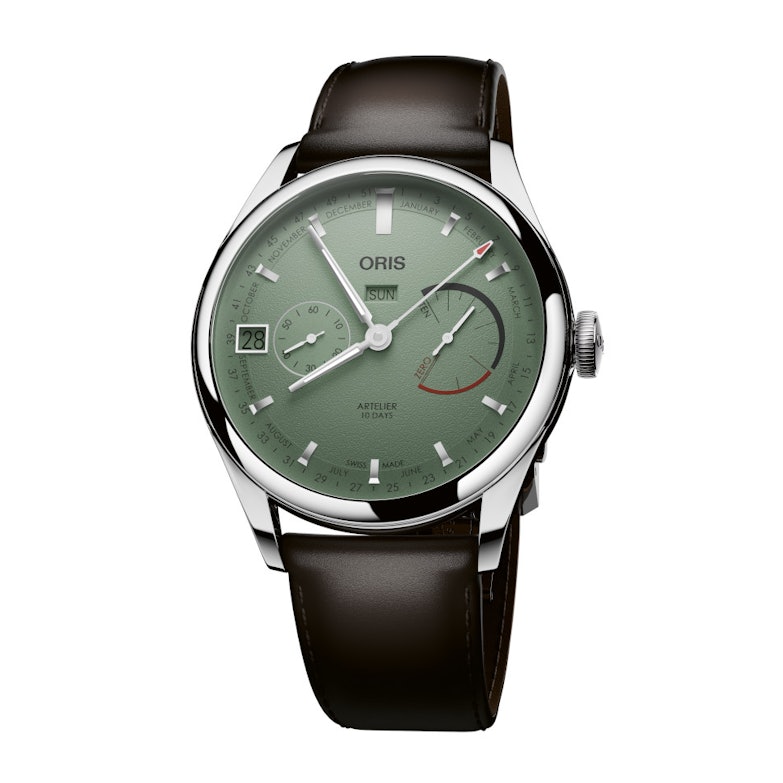 Oris Artelier Calibre 113 Handaufzug Edelstahl 43mm grünes Zifferblatt braunes Lederband
