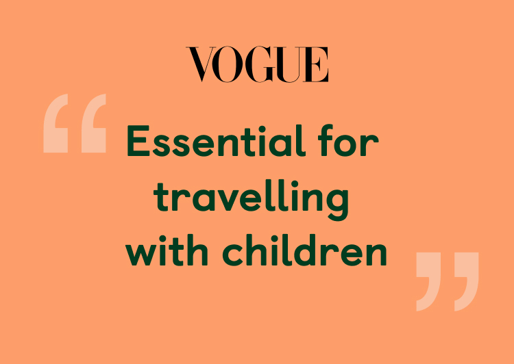 "Essential for travelling with children" quote by Vogue