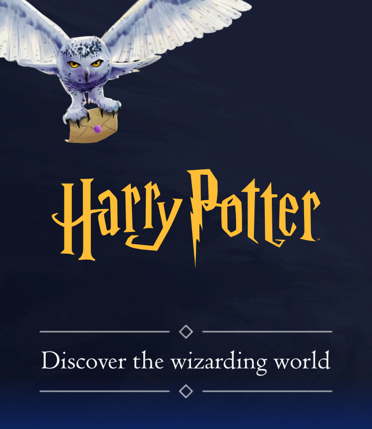 Image of Hedwig, the owl with the caption: 'Discover the wizarding world'