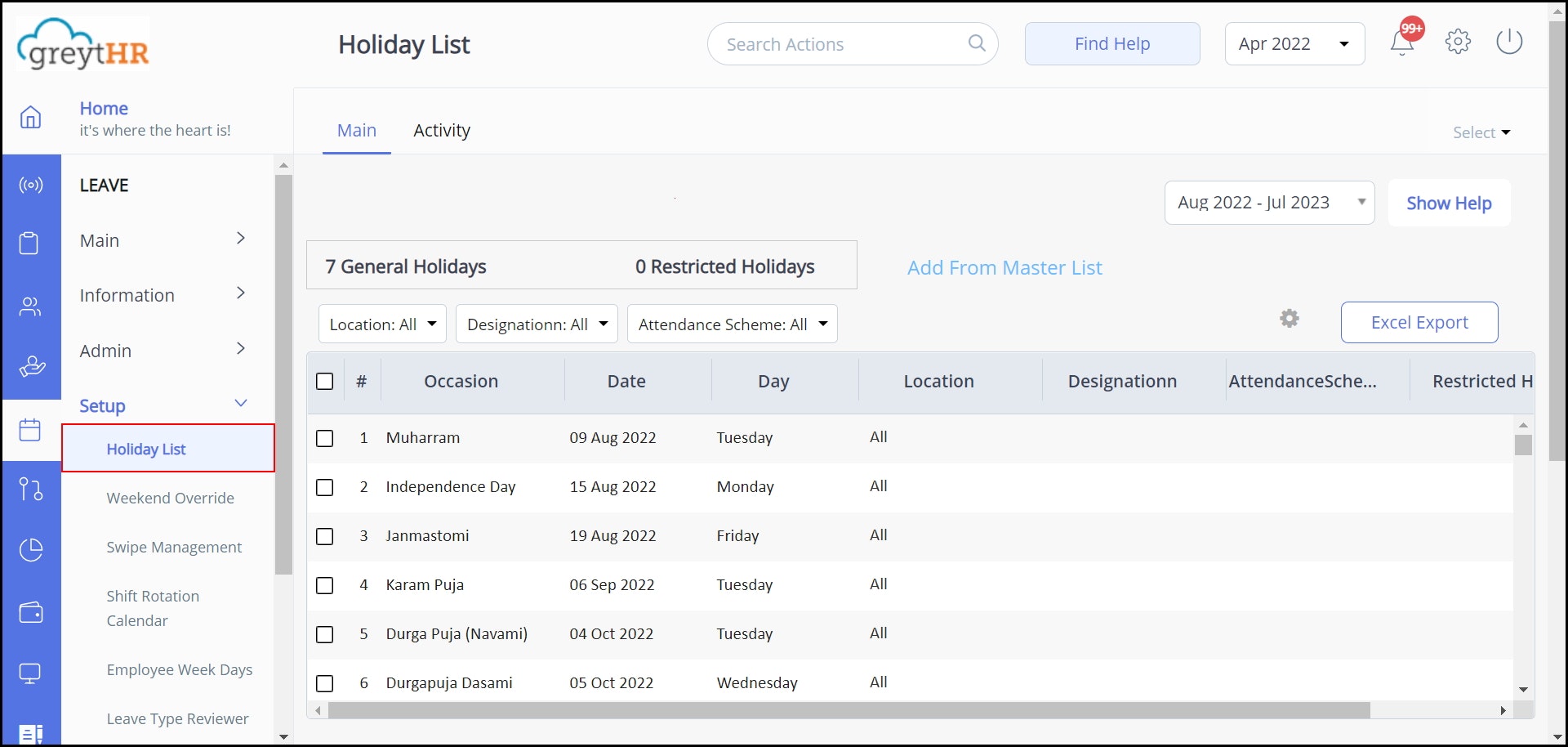 Create a holiday list