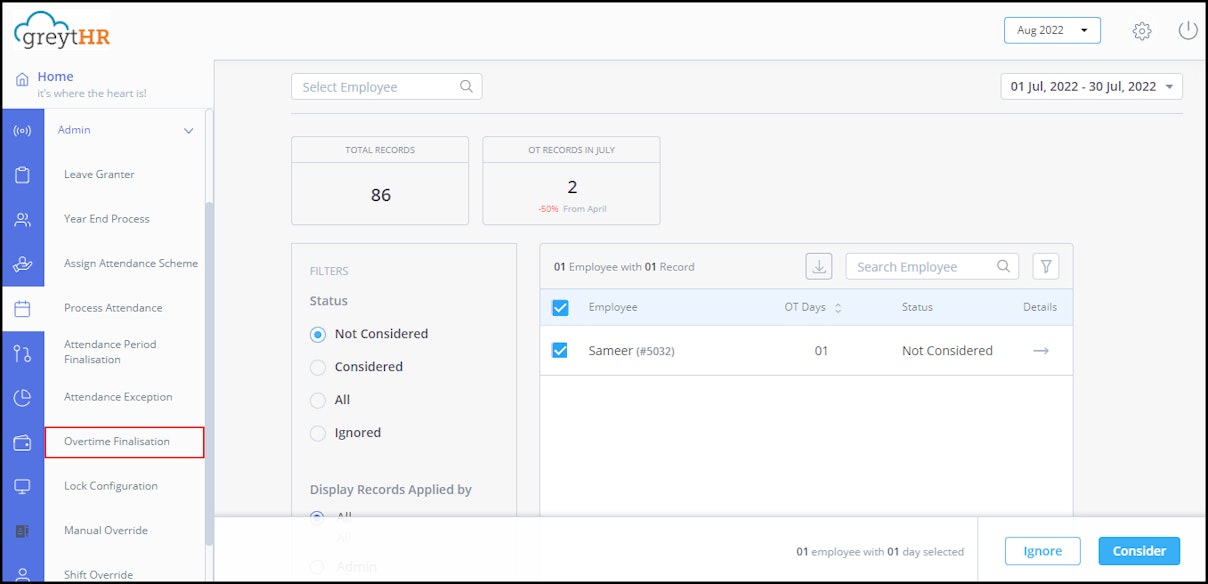 Consider/Ignore overtime records