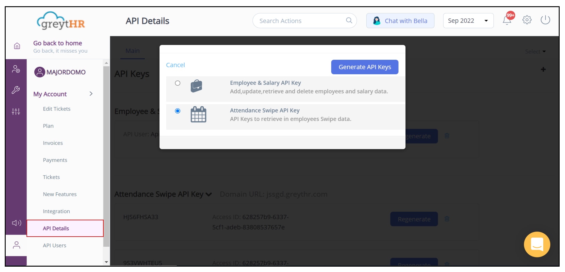Generate api key for attendance swipe api