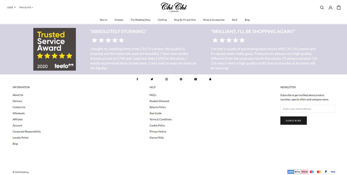 Website Footer Design from ChiChi Clothing