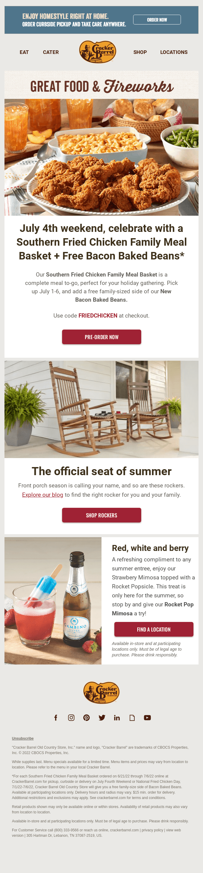 An email blast from Cracker Barrel