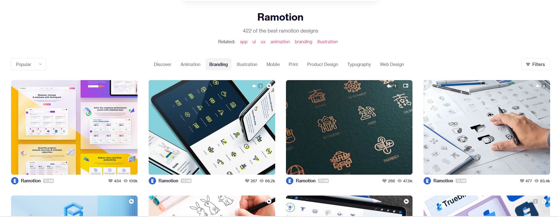 A gallery of branding projects done by Ramotion