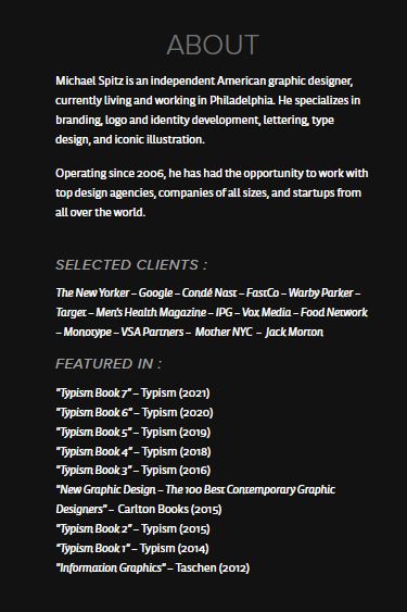 A list of achievements and featured clients of Michael