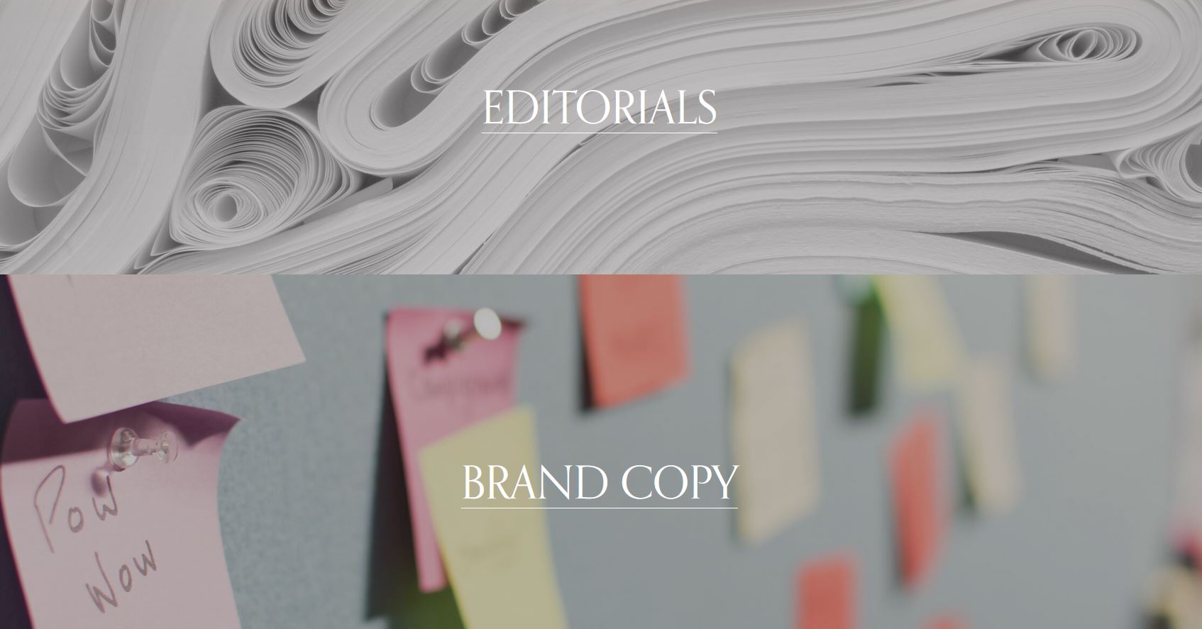 A navigation page that separates editorials and brand copy works