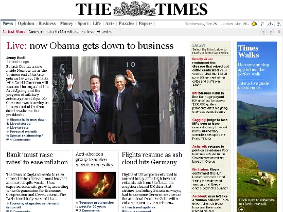 Magazine Style Layout on The Times Website