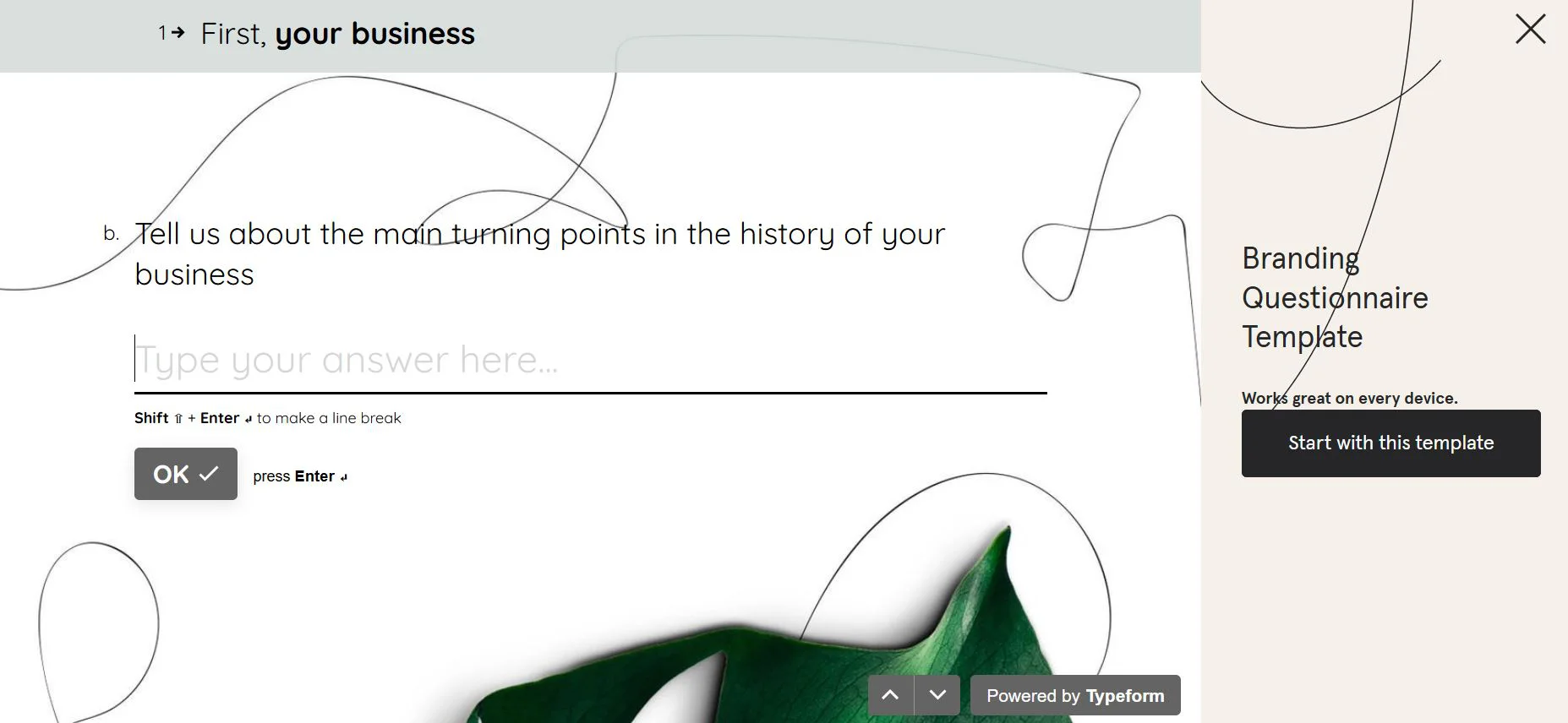 A screenshot of the branding questionnaire template from Typeform.