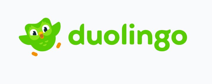 A green owl flies beside a bright green text that reads, ‘duolingo.’