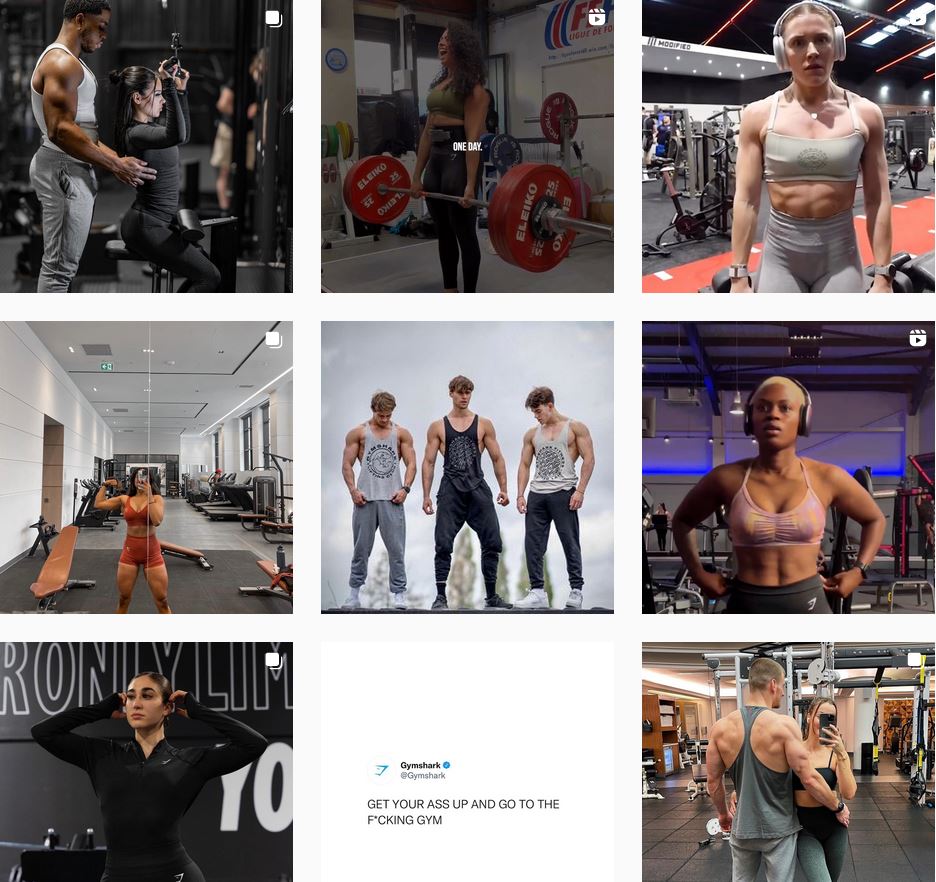 A gallery of fitness influencers striking a pose and sharing their photos on Instagram
