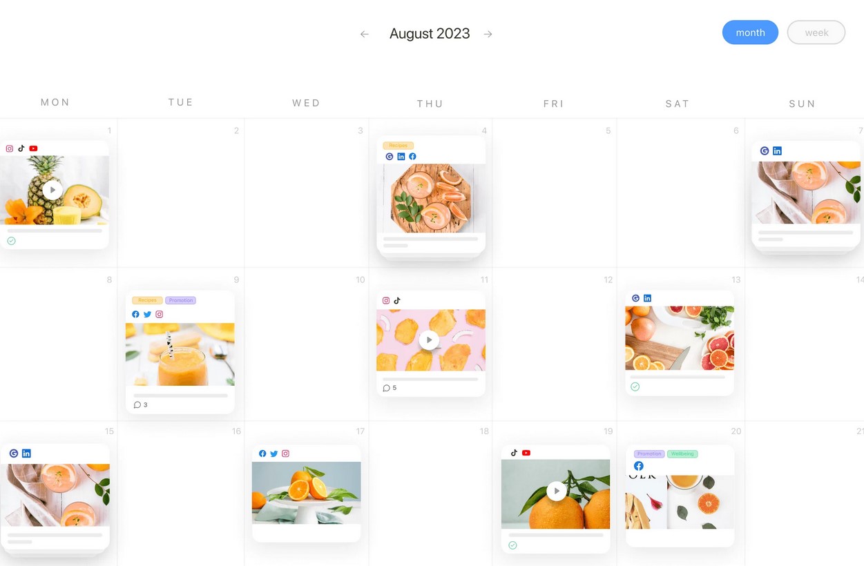 A calendar of food posts
