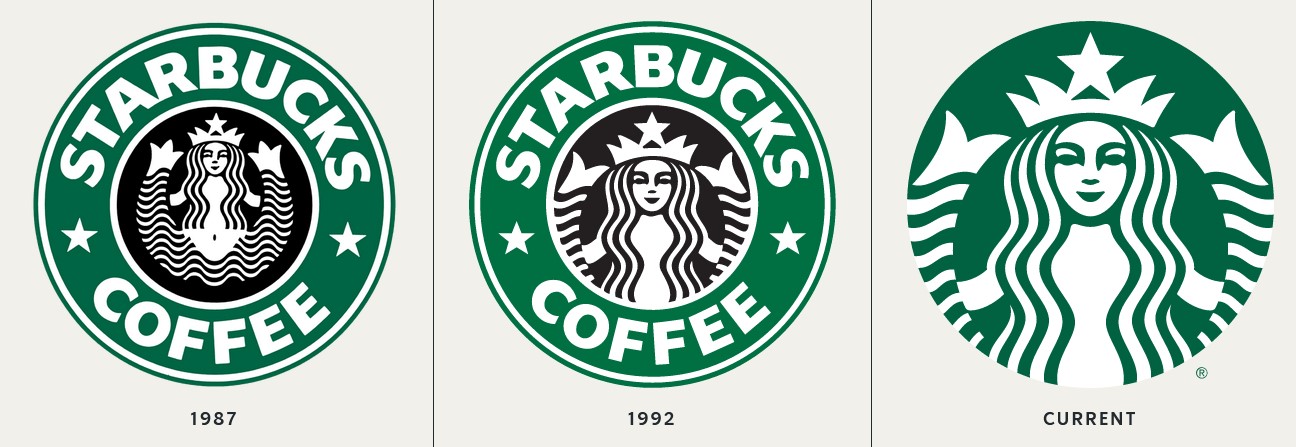 Three siren logos for Starbucks