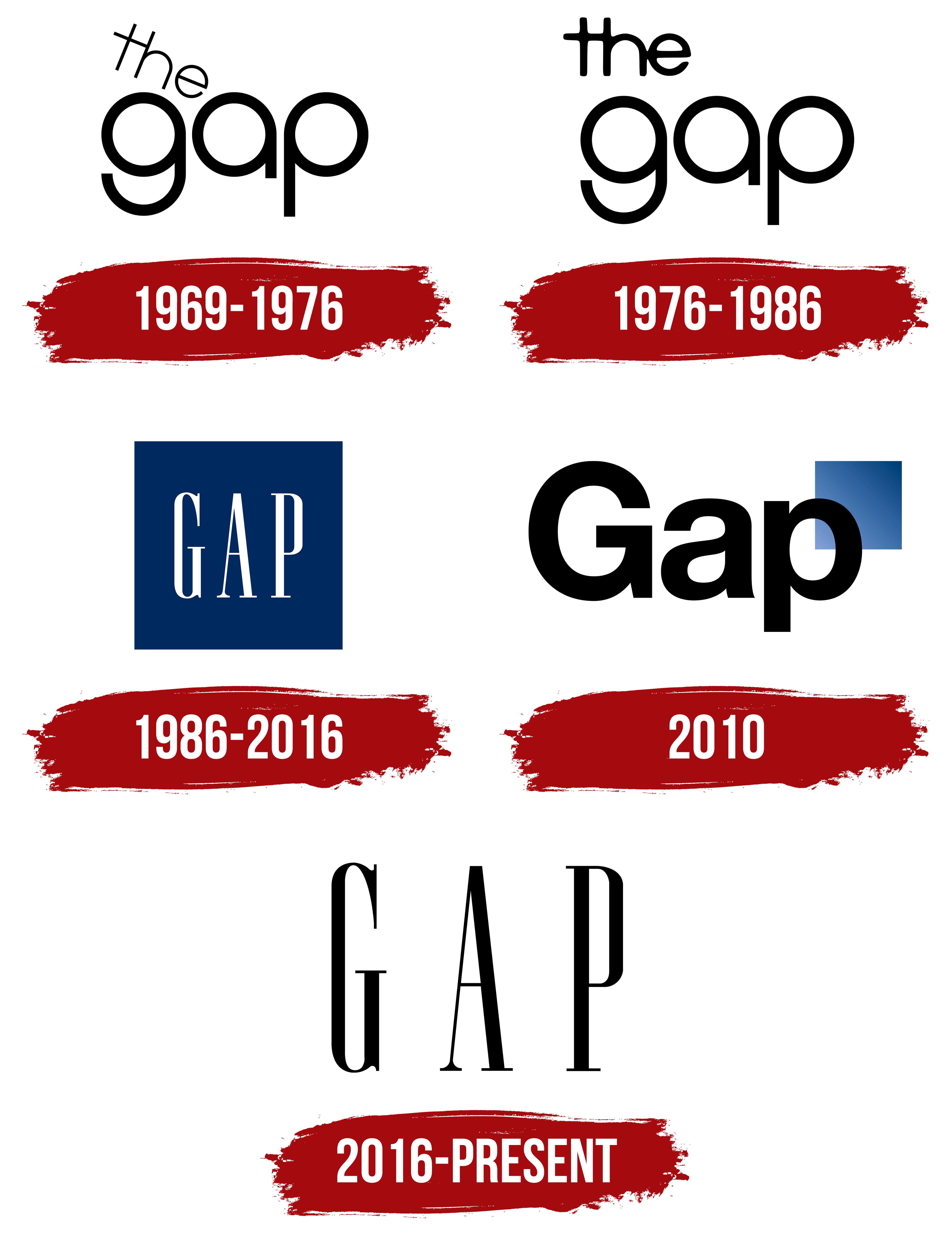A side-by-side comparison of fashion brand Gap's logos.