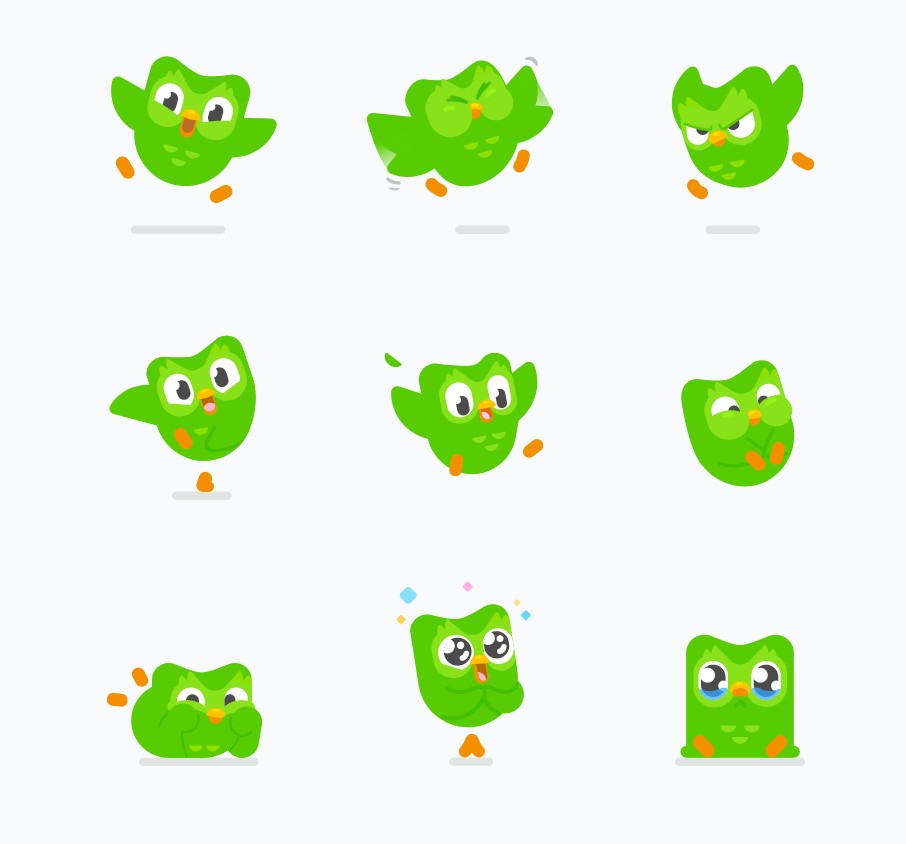 A green animated owl showing different expressions
