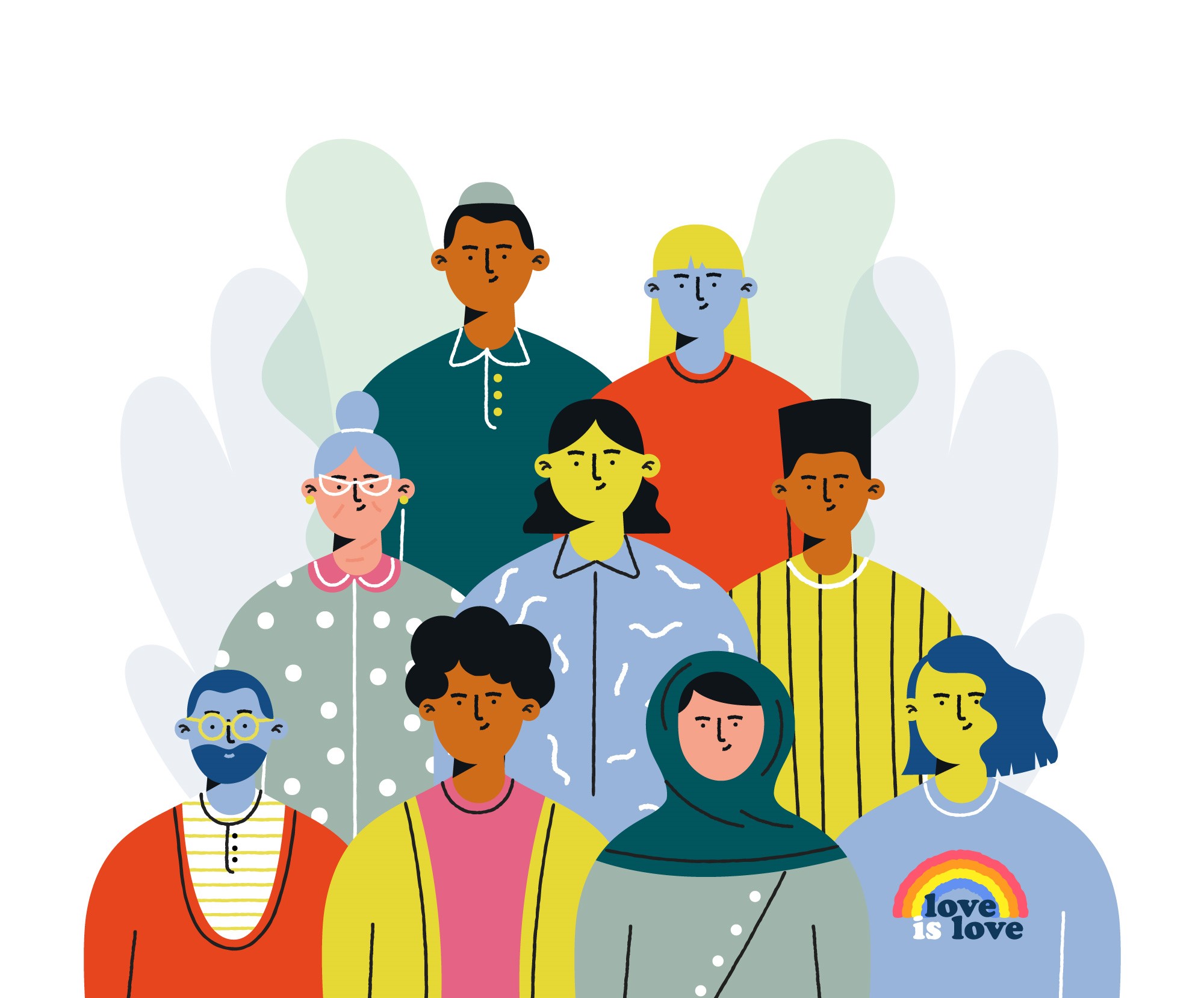 An illustration of people from different racial backgrounds and social constructs