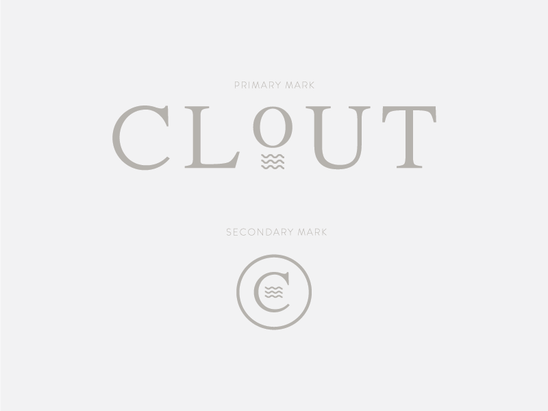 A logo for a Clout brand with three lines of ocean wave icons.