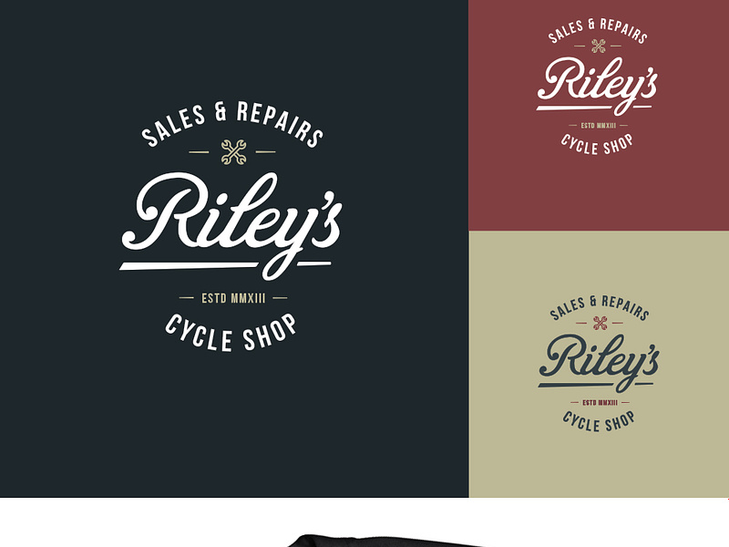 Logo mockup in different background colors in black, red, and beige.