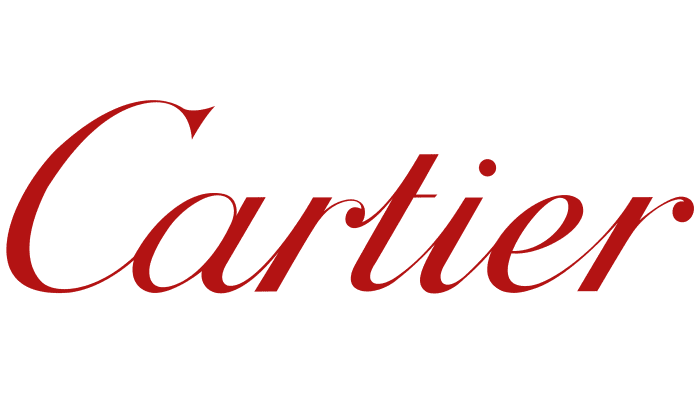 Cartier logo in red colored script font