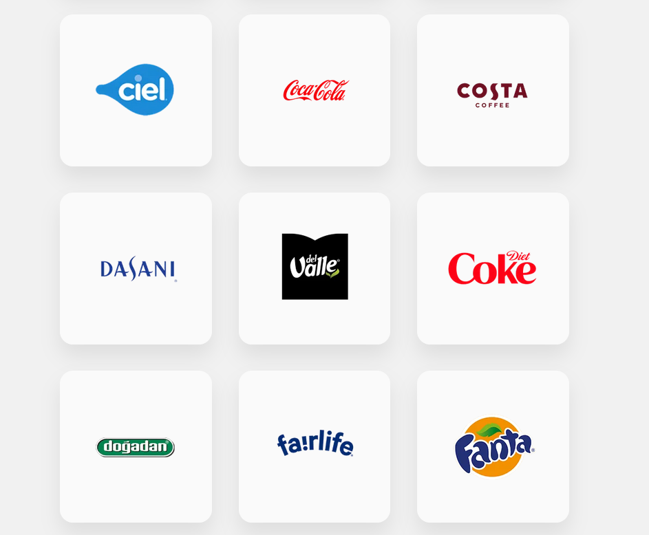 A screenshot of Coca-Cola’s beverage brands