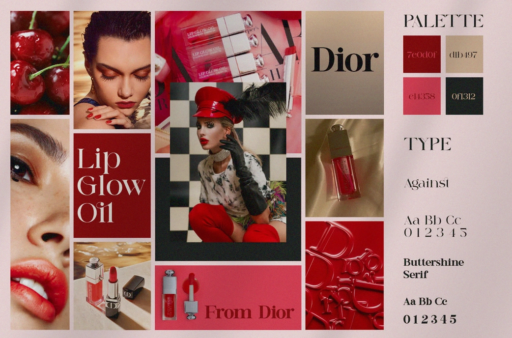Screenshot of a collage of women wearing red lipstick, lipstick product shots, and typography