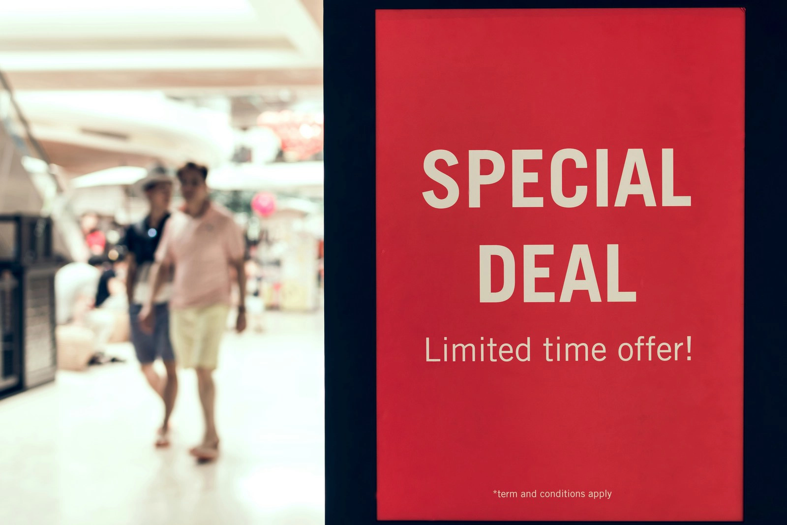 a red poster announcing a special deal sale