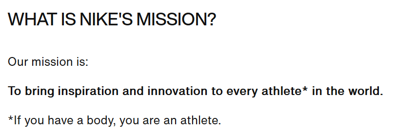 Screenshot of a mission statement
