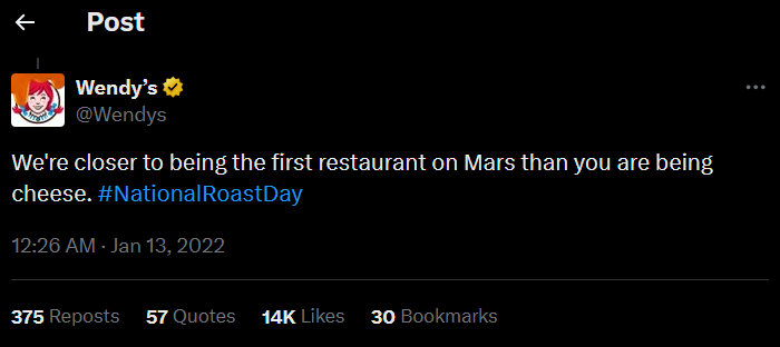 A post from Wendy’s addressing Velveeta