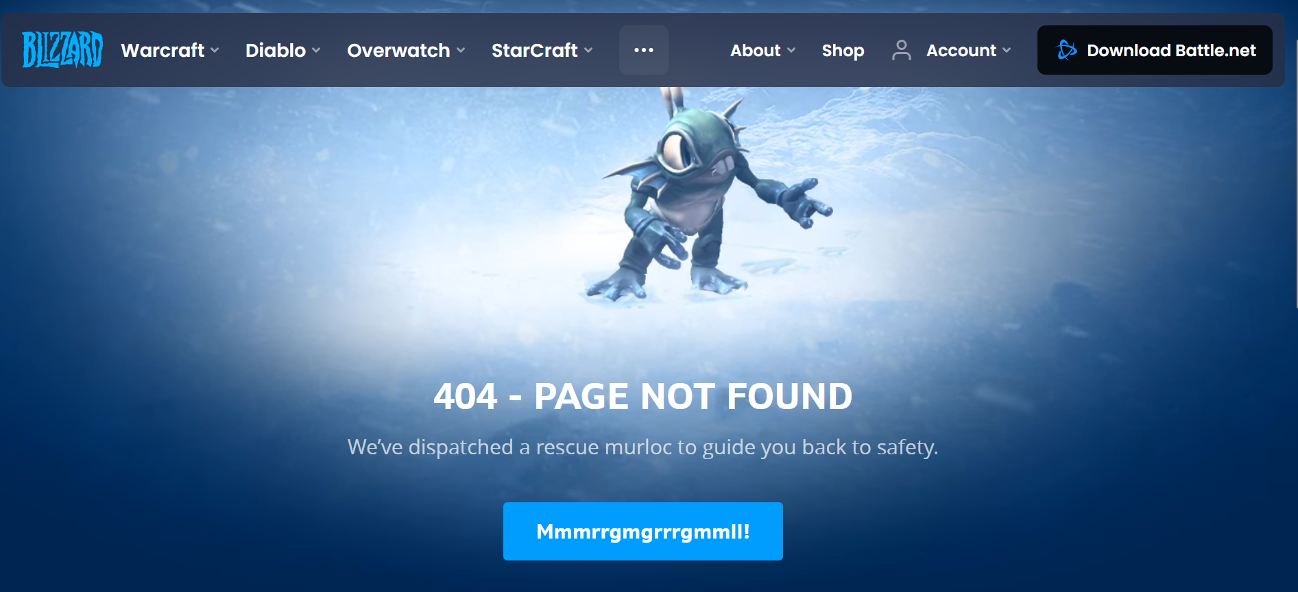 A blue creature searching for something amidst a blizzard