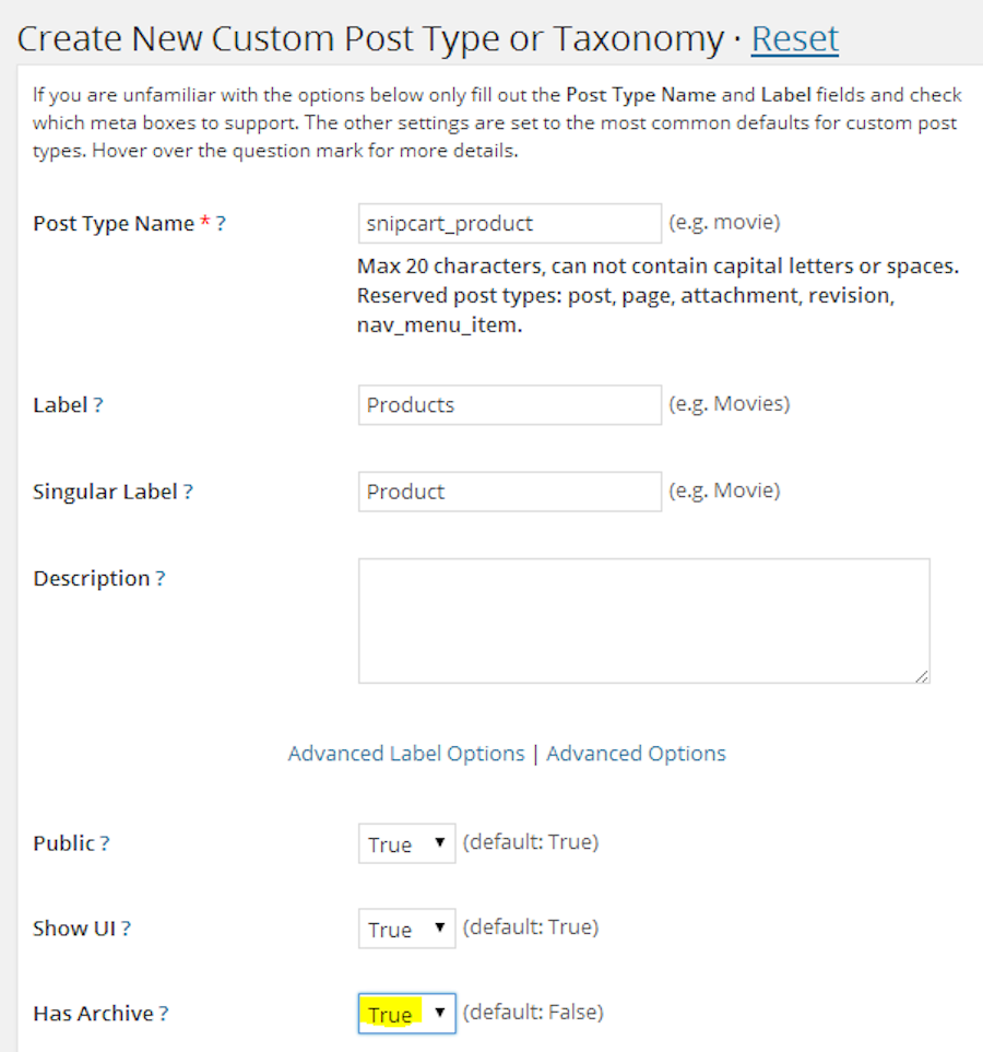 snipcart-wordpress-creating-custom-post-type