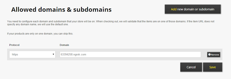 Snipcart ngrok domain